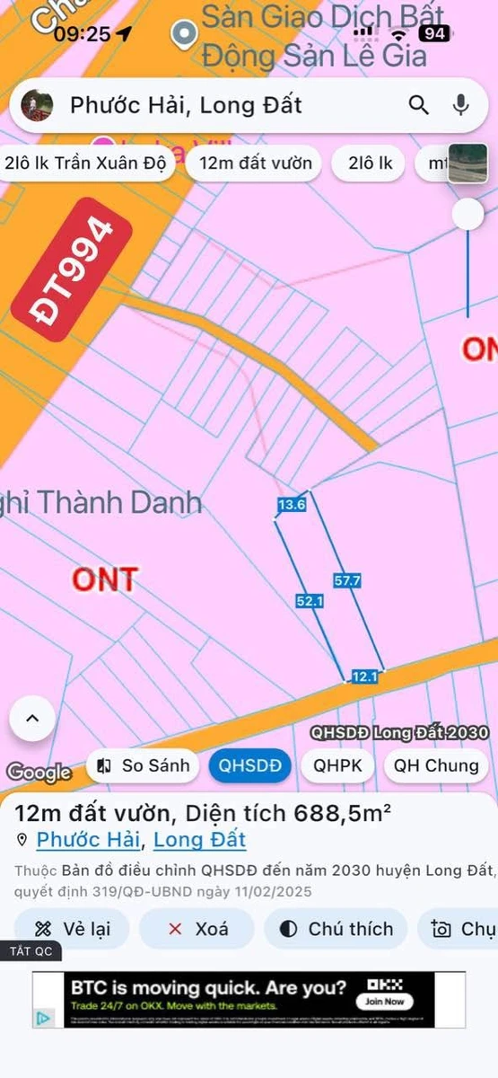 Bán đất biển Phước Hải 688m2, 12m mặt tiền, 4 tỷ - Ảnh 1