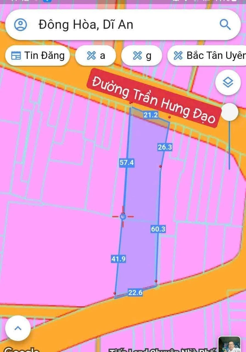 Bán lô đất mặt tiền Trần Hưng Đạo Dĩ An 1816m2, 64 tỷ - Ảnh 1