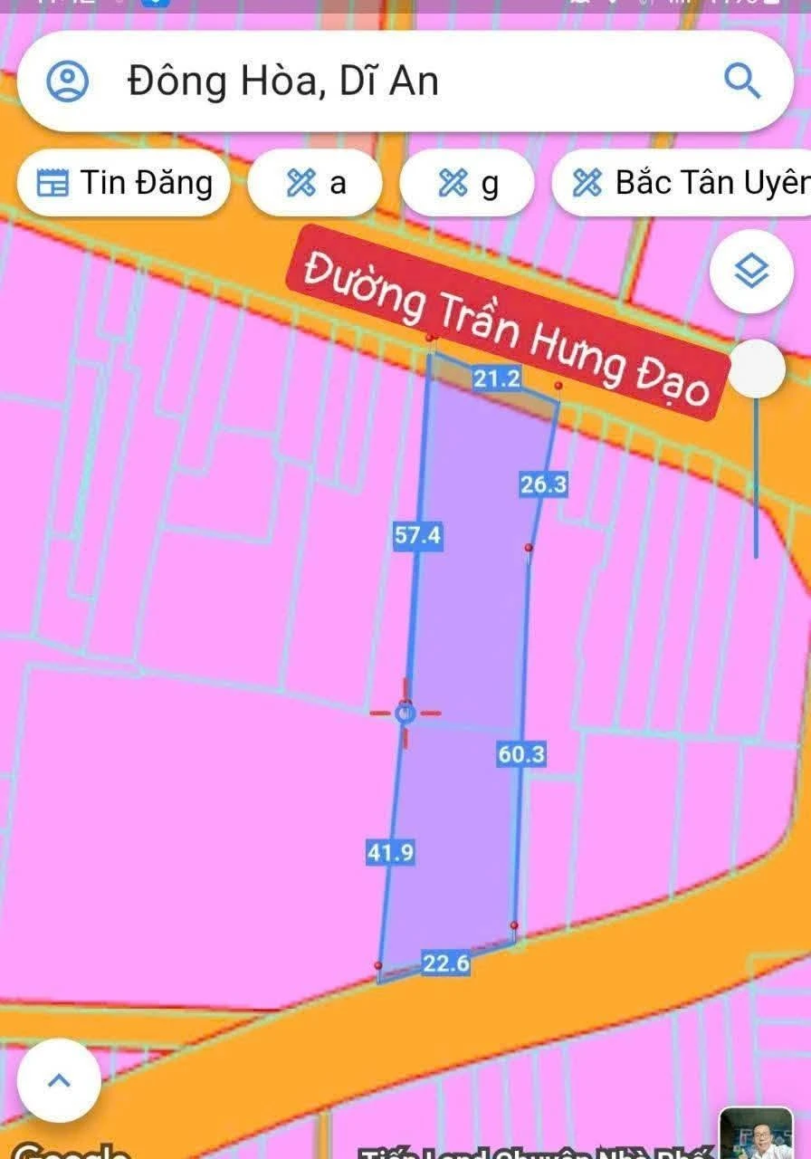 Bán lô đất mặt tiền Trần Hưng Đạo Dĩ An 1816m2, 64 tỷ - Ảnh 1