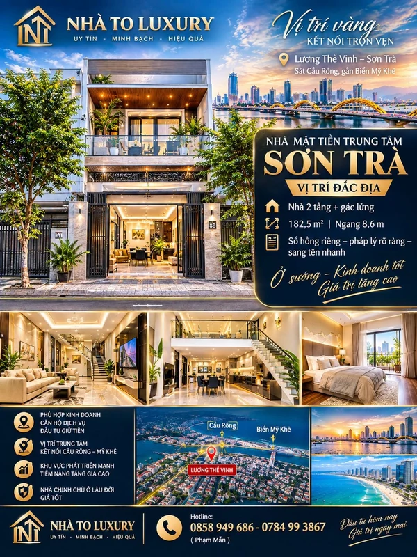 Bán nhà 2 tầng 182,5m² mặt tiền Sơn Trà - Cầu Rồng 24 tỷ