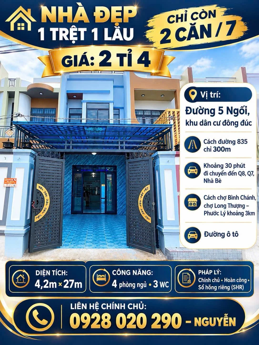 Bán nhà 5PN 3WC 108m² Lộc Hậu Cần Giuộc Long An 2.4 tỷ - Ảnh 1