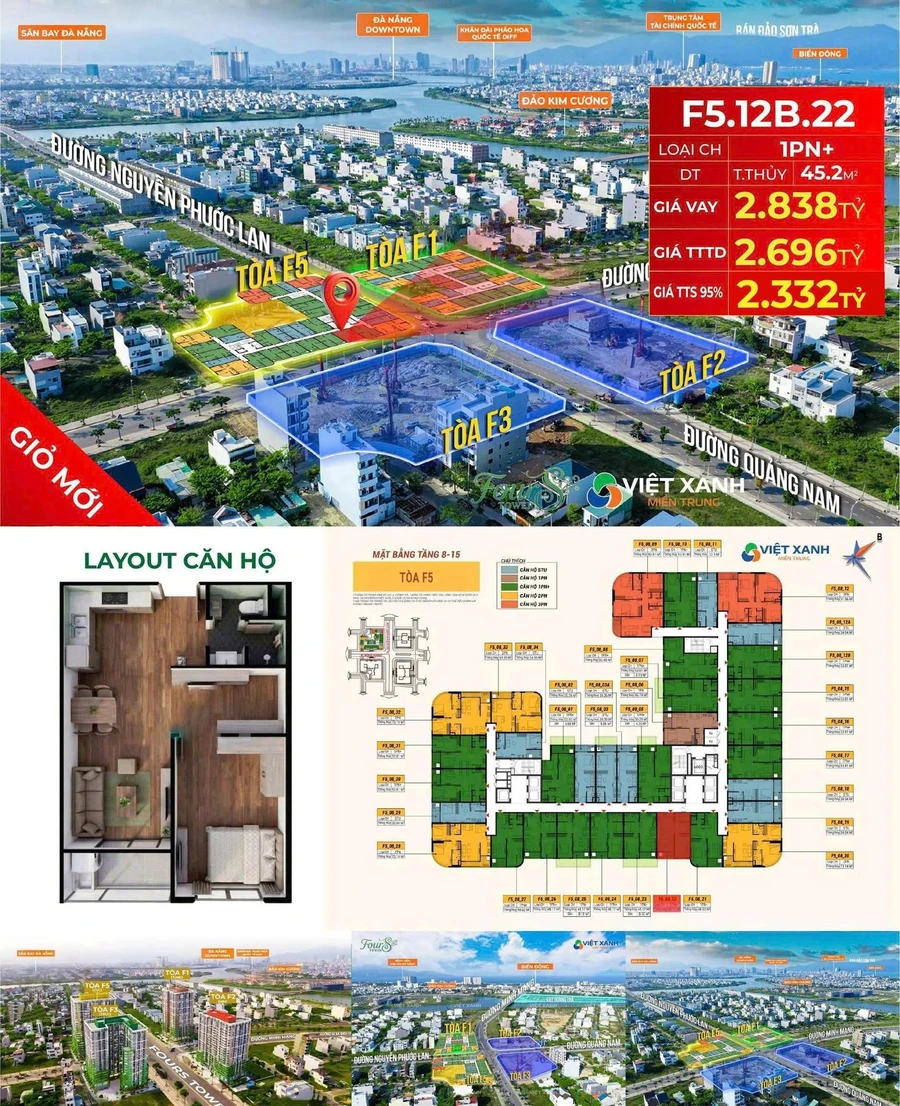 Bán căn hộ 1PN+ Fours Tower 45,2m² giá từ 2,332 tỷ tại Đà Nẵng - Ảnh thu nhỏ 2