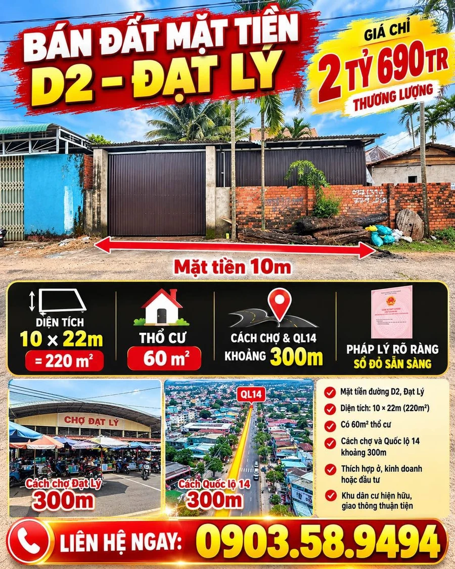 Bán đất mặt tiền D2 Đạt Lý 220m² - 2 tỷ 690 triệu - Ảnh thu nhỏ 2