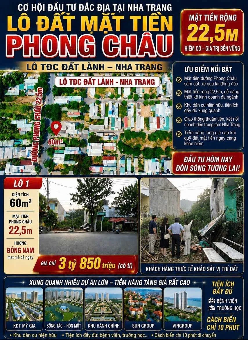 Bán đất mặt tiền đường Phong Châu 60m2, 3 tỷ 850 triệu - Ảnh 1