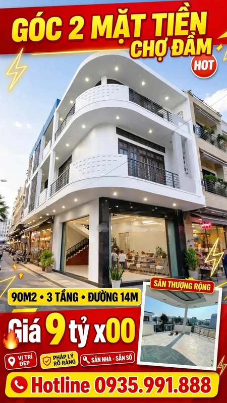 Bán nhà 3 tầng 4PN mặt tiền Chợ Đầm, Quy Nhơn 79m2