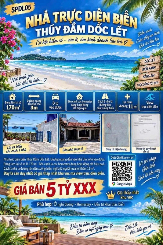 Bán nhà 170m² mặt biển Thủy Đầm Dốc Lết 5.1 tỷ