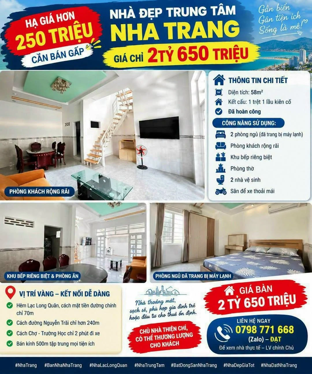 Bán nhà 2 tầng 58m² hẻm Lạc Long Quân, Nha Trang giá 2,65 tỷ - Ảnh 1