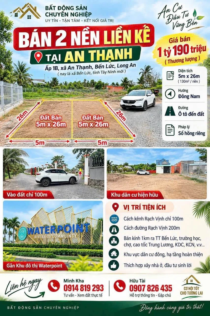 Bán 2 nền đất thổ cư 130m² Bến Lức, Long An, giá 1 tỷ 190 triệu - Ảnh 1