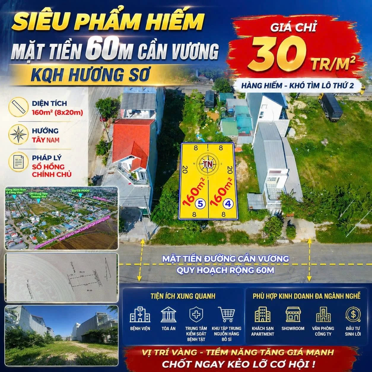 Bán đất mặt tiền Cần Vương 160m² Huế, giá 28 triệu/m² - Ảnh 1