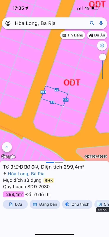 Bán đất biệt thự 299m2 Hòa Long Ba Ria 3.3 tỷ