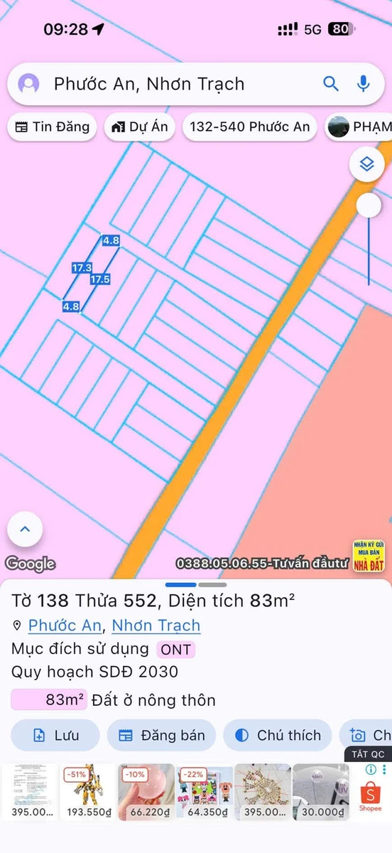 Bán đất 83m² Xã Vĩnh Thanh Nhà Bè 1 tỷ 650 - Ảnh 1