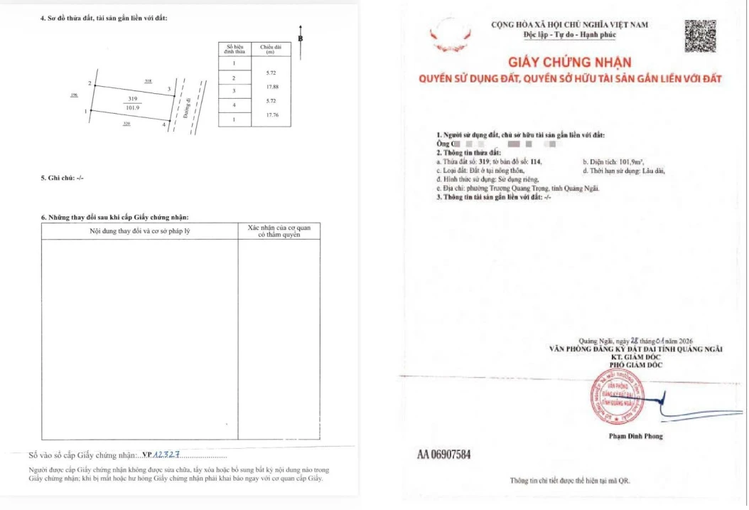 Bán đất P. Trương Quang Trọng (Tịnh An cũ) 5.72x17.5m hướng đông giá 970tr TL - Ảnh thu nhỏ 2