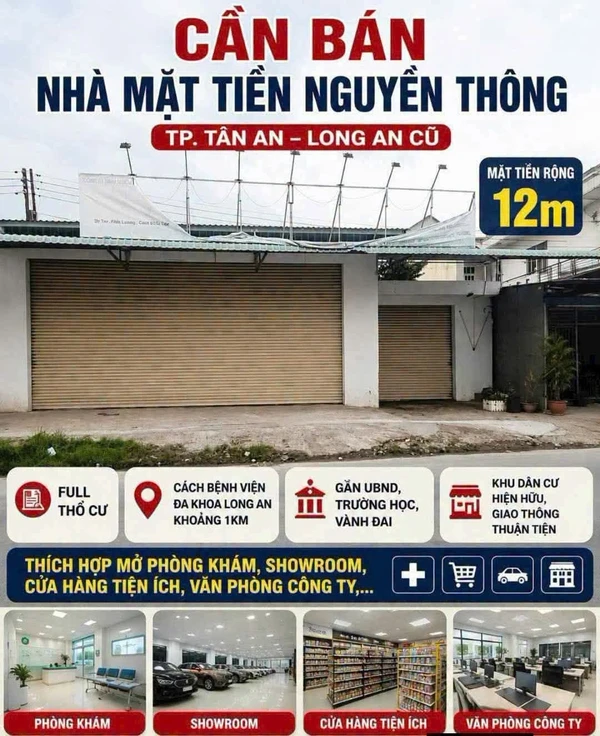 Bán nhà mặt tiền Nguyễn Thông 12x40m Tân An Tây Ninh