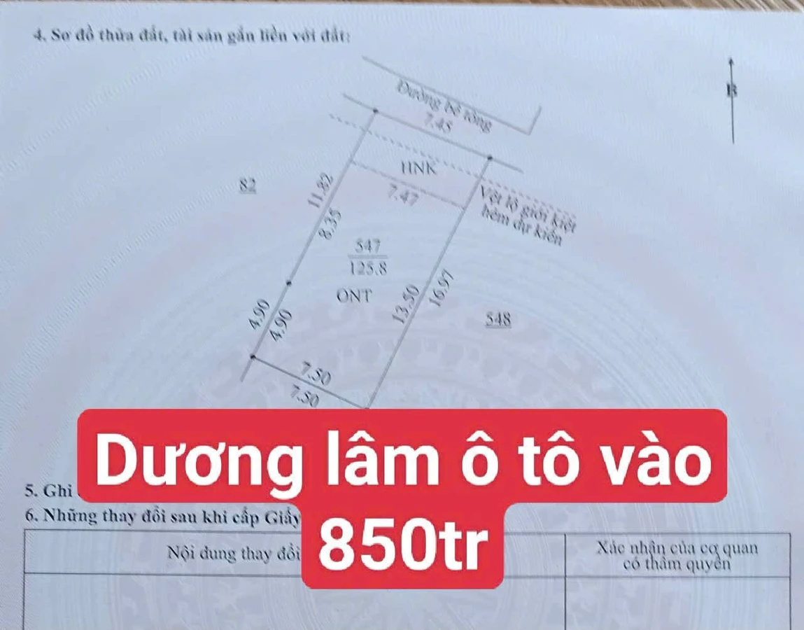 Bán đất 125,8m2 (100m2 đất ở) ngang 7,5m tại Dương Lâm, Hòa Vang, Đà Nẵng giá 850 triệu - Ảnh 1