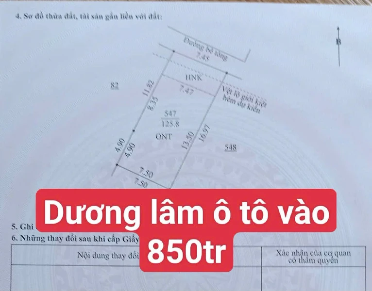 Bán đất 125,8m2 (100m2 đất ở) ngang 7,5m tại Dương Lâm, Hòa Vang, Đà Nẵng giá 850 triệu