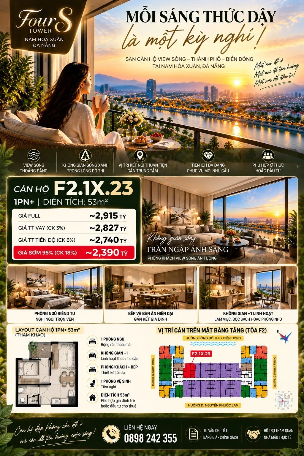 Bán căn hộ 1PN+ 61m² giá 2,54 tỷ tại Fours Tower, Đà Nẵng - Ảnh 1