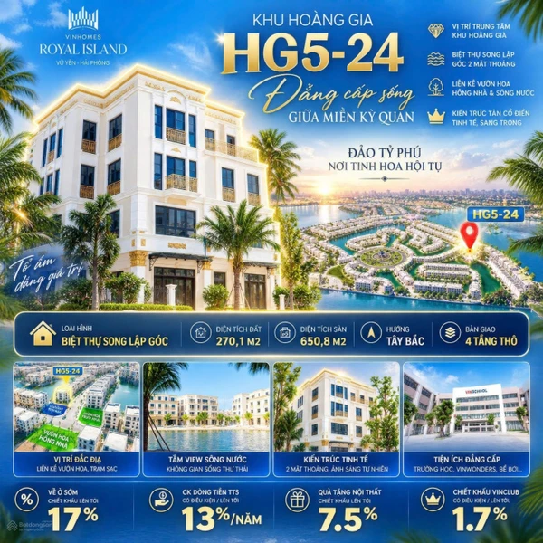 Căn song lập góc hiếm có đường thông của khu Hoàng Gia - Full voucher còn 18 tỷ