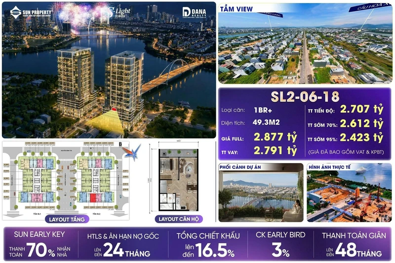 Bán căn hộ 1 phòng ngủ 49.3m² S-Light Tower Đà Nẵng 2.423 tỷ