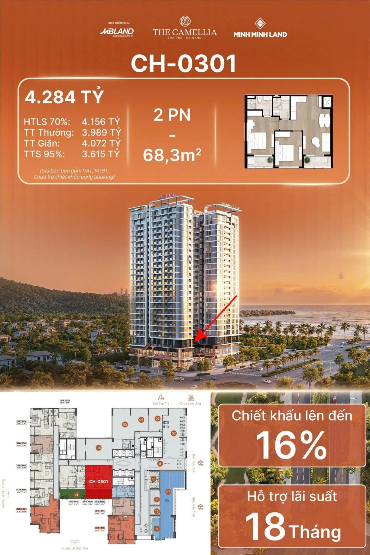 Bán căn hộ 2PN 68.3m² The Camellia Sơn Trà Đà Nẵng 3.615 tỷ - Ảnh 1