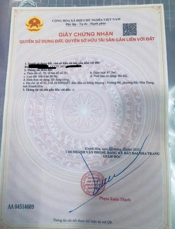 Bán lô đất Nha Trang 67.5m² Vĩnh Hòa 4 tỷ 800