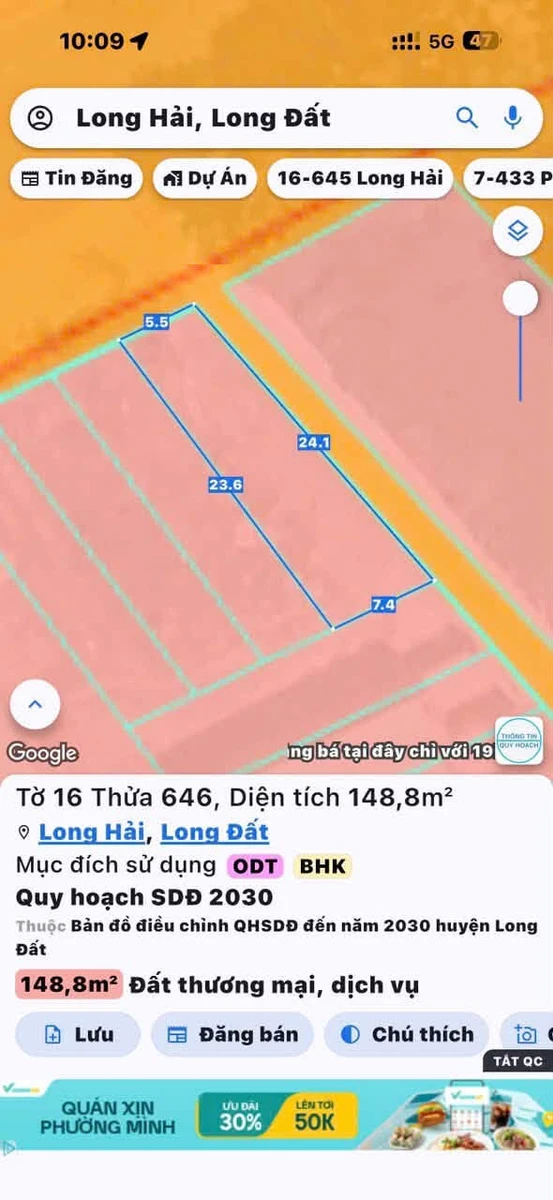 Bán lô đất góc 2 mặt tiền 100m² Long Hải - Ảnh 1