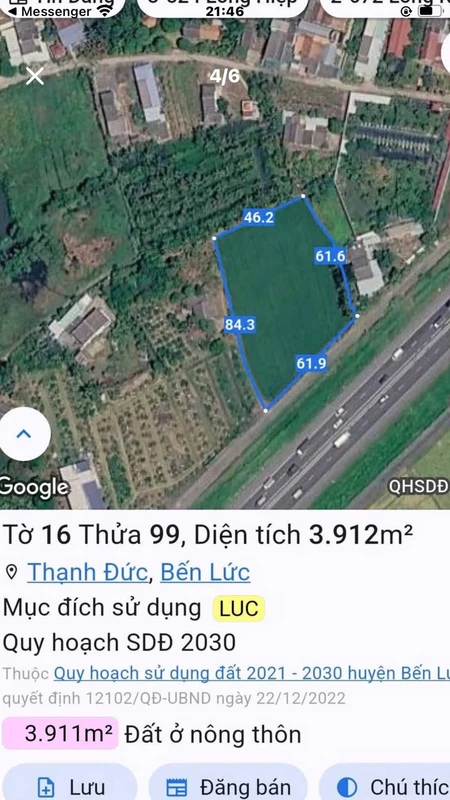 Bán đất 3.911,5m² giáp cao tốc TP.HCM-Trung Lương Tây Ninh
