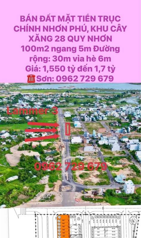 Bán đất mặt tiền Nhơn Phú 100m2 1,55 tỷ Quy Nhơn