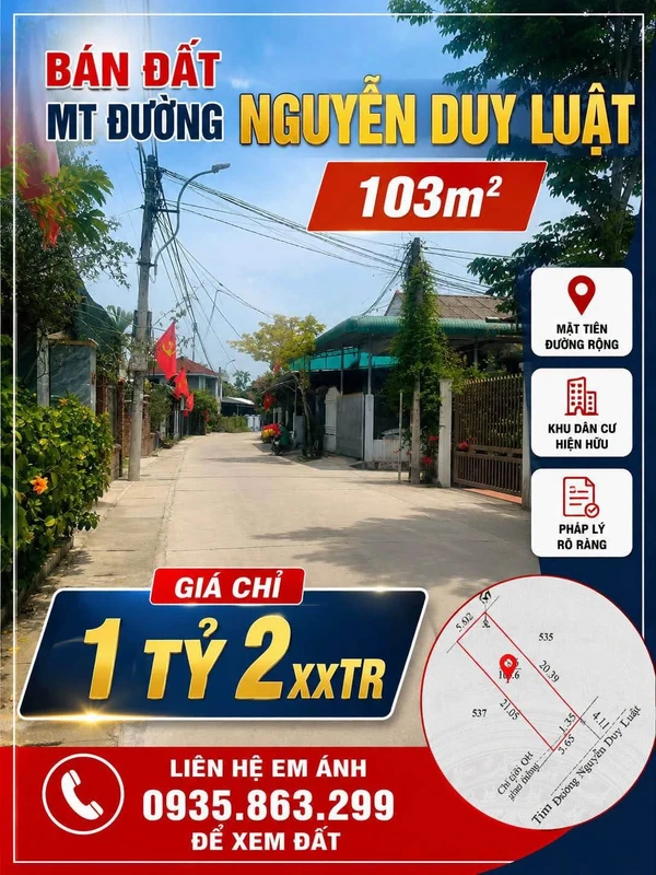 Bán đất mặt tiền Nguyễn Duy Luật Phú Bài Huế từ 1,2 tỷ