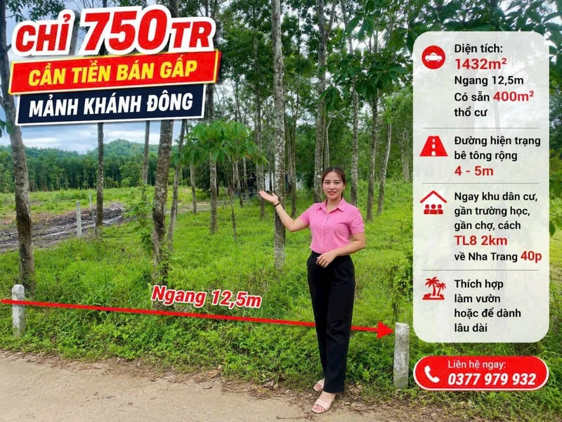 Bán đất Khánh Đông 1432m² chỉ 750 triệu