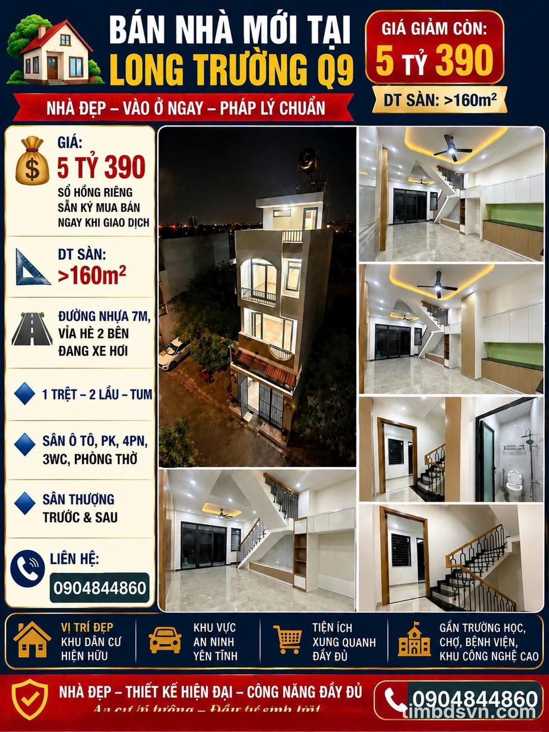 Bán nhà mới Long Trường Q9, 4PN 3WC, 160m², 5,39 tỷ - Ảnh 1