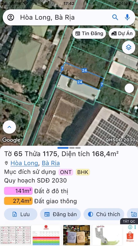Bán lô đất Hoà Long Bà Rịa 168m² giá 1 tỷ 699 triệu