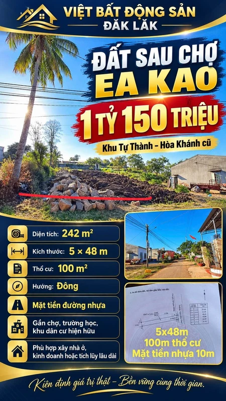 Bán đất 242m² mặt tiền đường nhựa Ea Kao 1 tỷ 150 triệu