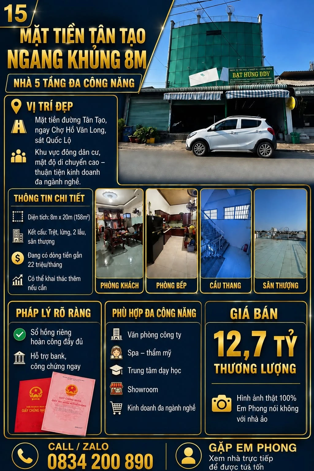 Bán nhà mặt tiền 5 tầng 158m² ngang 8m gần chợ Hồ Văn Long, Tân Tạo, Bình Tân - Ảnh 1