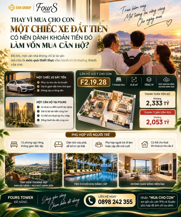 Bán căn hộ 1PN 41,8m² tầng 19 FourS Tower Đà Nẵng