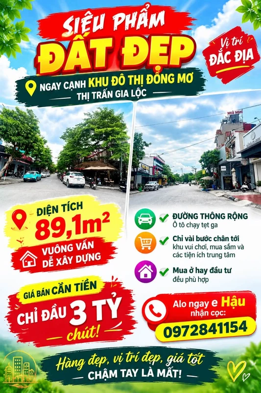 Bán đất 89.1m² gần khu đô thị Đông Mơ Gia Lộc