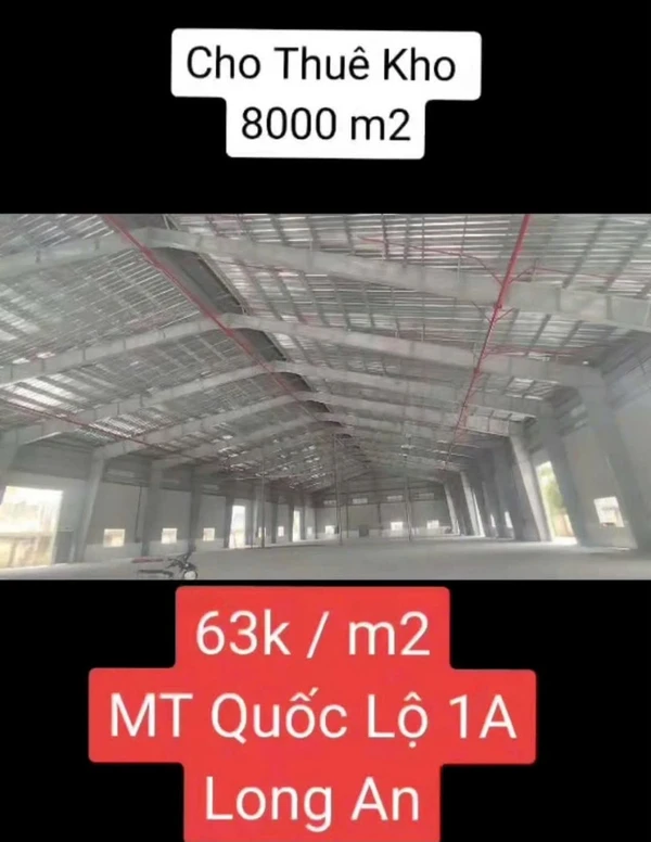 Cho thuê kho 8000m² MT Quốc Lộ 1 A, Long An