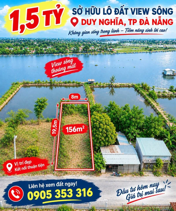 Bán đất mặt tiền đường DH6 view sông 157,4m² giá 1,5 tỷ tại Duy Nghĩa, Đà Nẵng