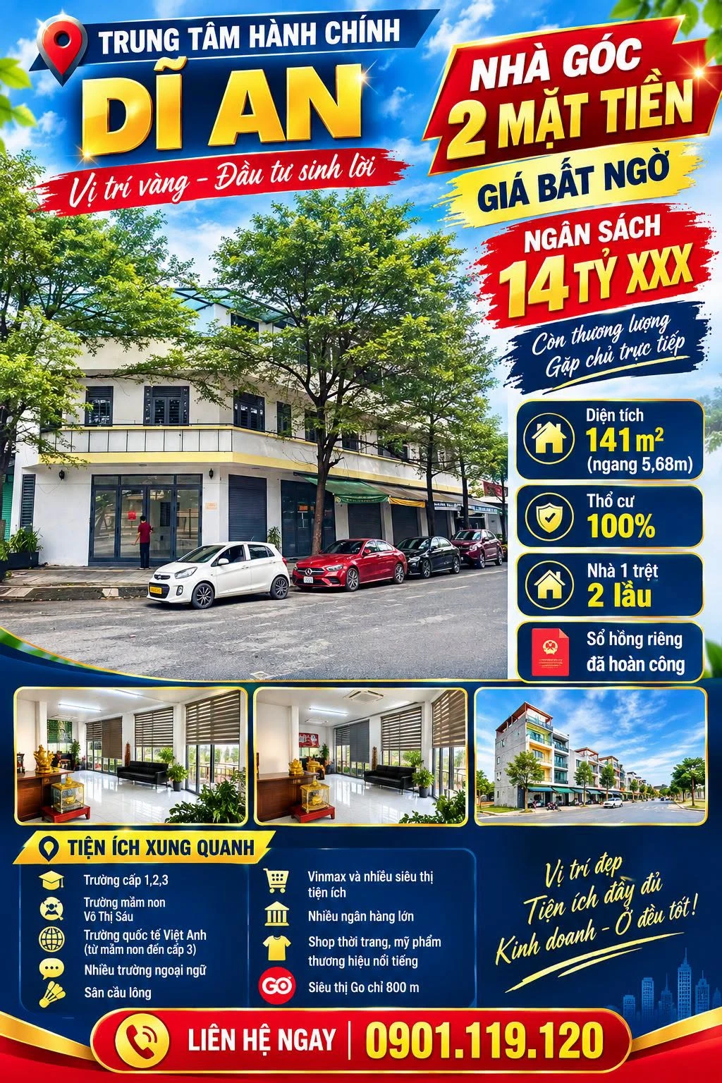 Bán nhà góc 2 mặt tiền 141m² 1 trệt 2 lầu gần Trung tâm Hành chính Dĩ An, Bình Dương - Ảnh 1