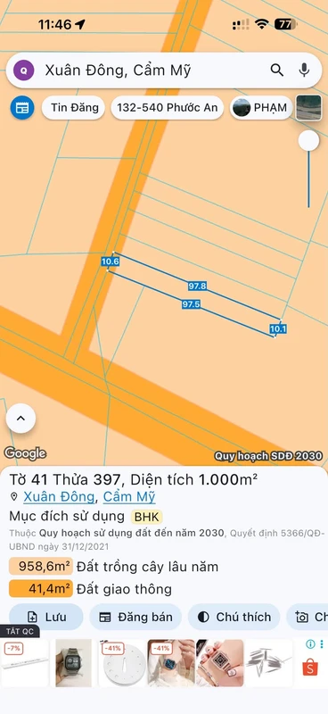 Bán lô đất 1000m² Cẩm Mỹ, giá 450 triệu