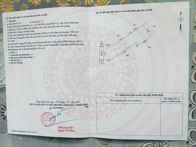 Chính chủ cần gửi bán gấp lô đất giá đầu tư ngay xã Vinh Hiền, Phú Lộc, Thừa Thiên Huế