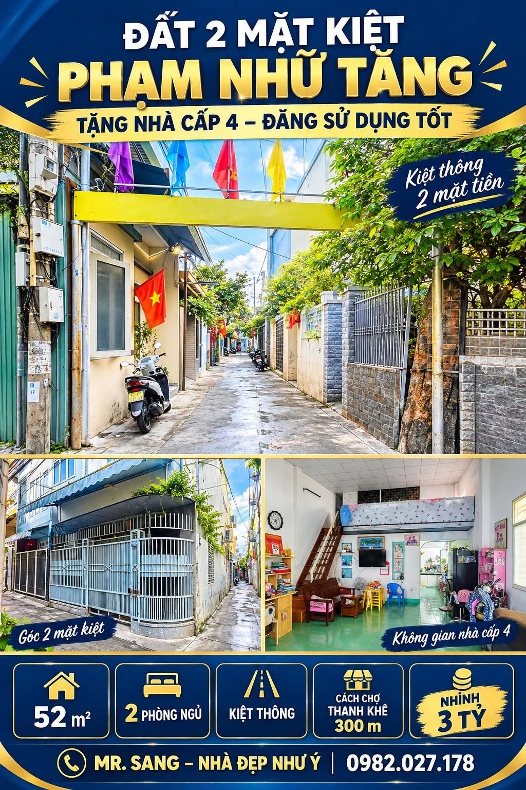 Bán đất 52m² kiệt 2 mặt tặng nhà cấp 4 Thanh Khê - Ảnh 1