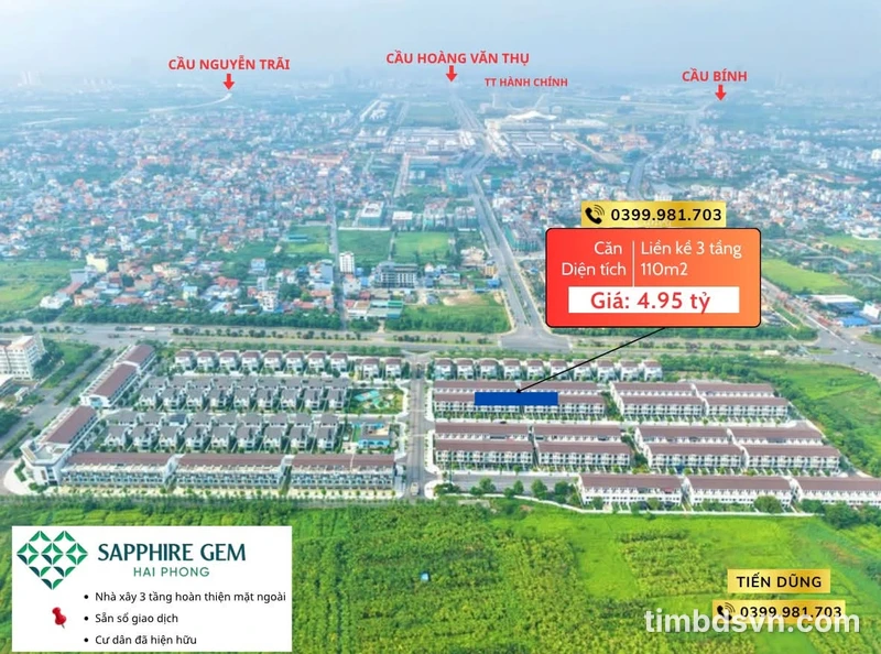 Bán nhà liền kề Sapphire Gem Hải Phòng 110m2, 4.95 tỷ