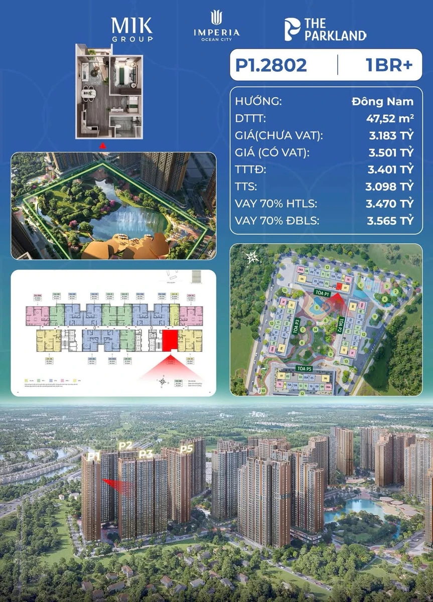 Bán căn hộ 1PN+1 47m² The Parkland Imperia Ocean City Hà Nội - Ảnh 1