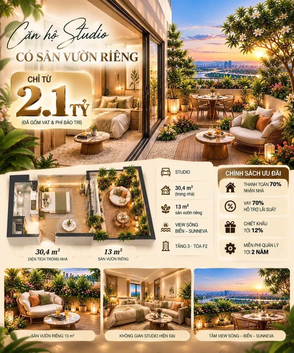 Bán studio 43.4m² với sân vườn tại Fours Tower, Đà Nẵng