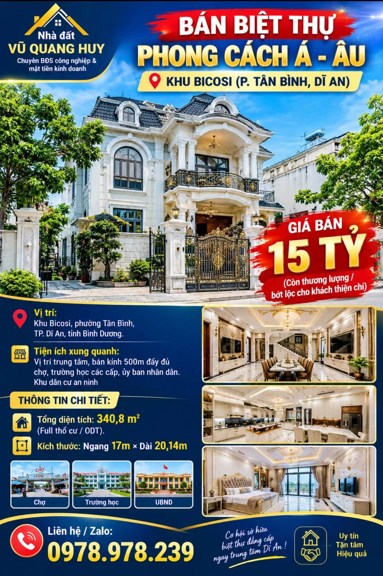 Bán biệt thự phong cách Á-Âu 340.8 m² Dĩ An - Ảnh 1