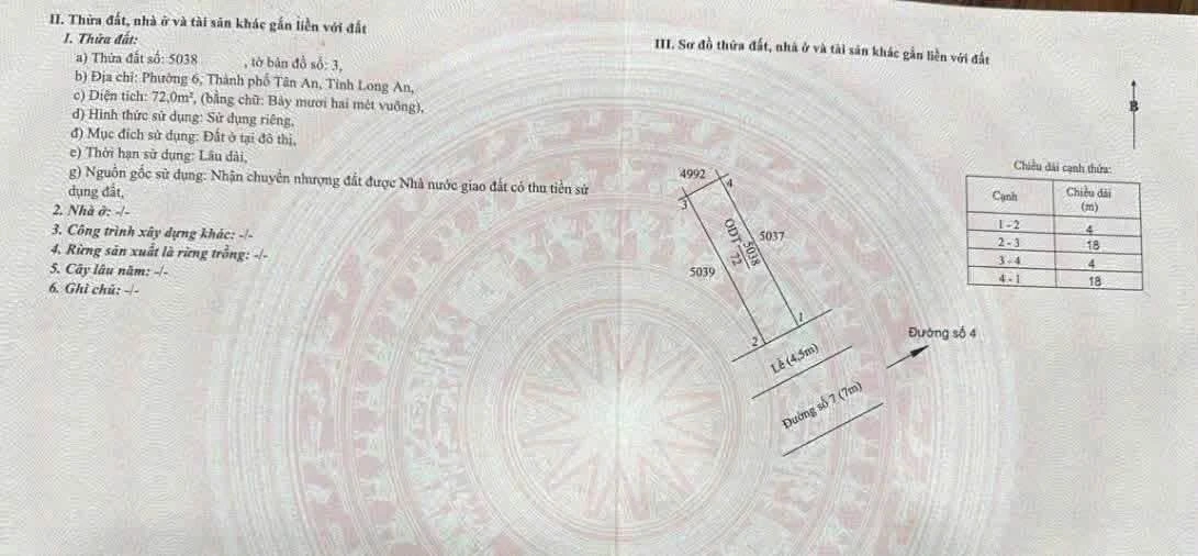 Bán đất 72m2 Đường 7 Idico Tân An Long An 2 tỷ 4 - Ảnh thu nhỏ 4