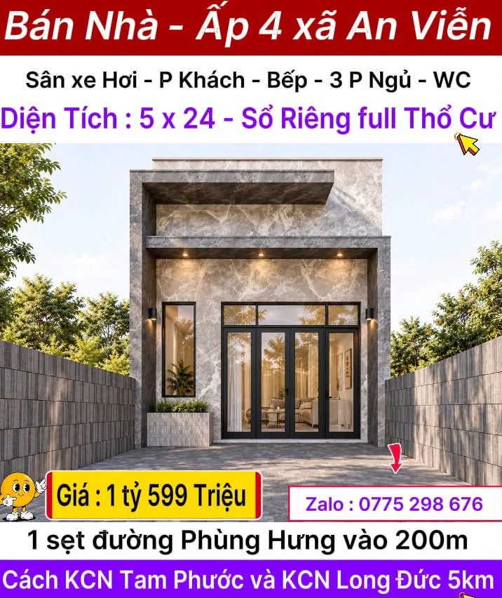 Bán nhà 5x24m, 3 phòng ngủ, Ấp 4 xã An Viễn - Ảnh 1