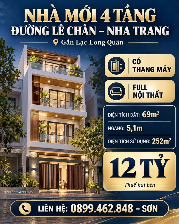 Bán nhà 4 tầng có thang máy Lê Chân Nha Trang, 252m²