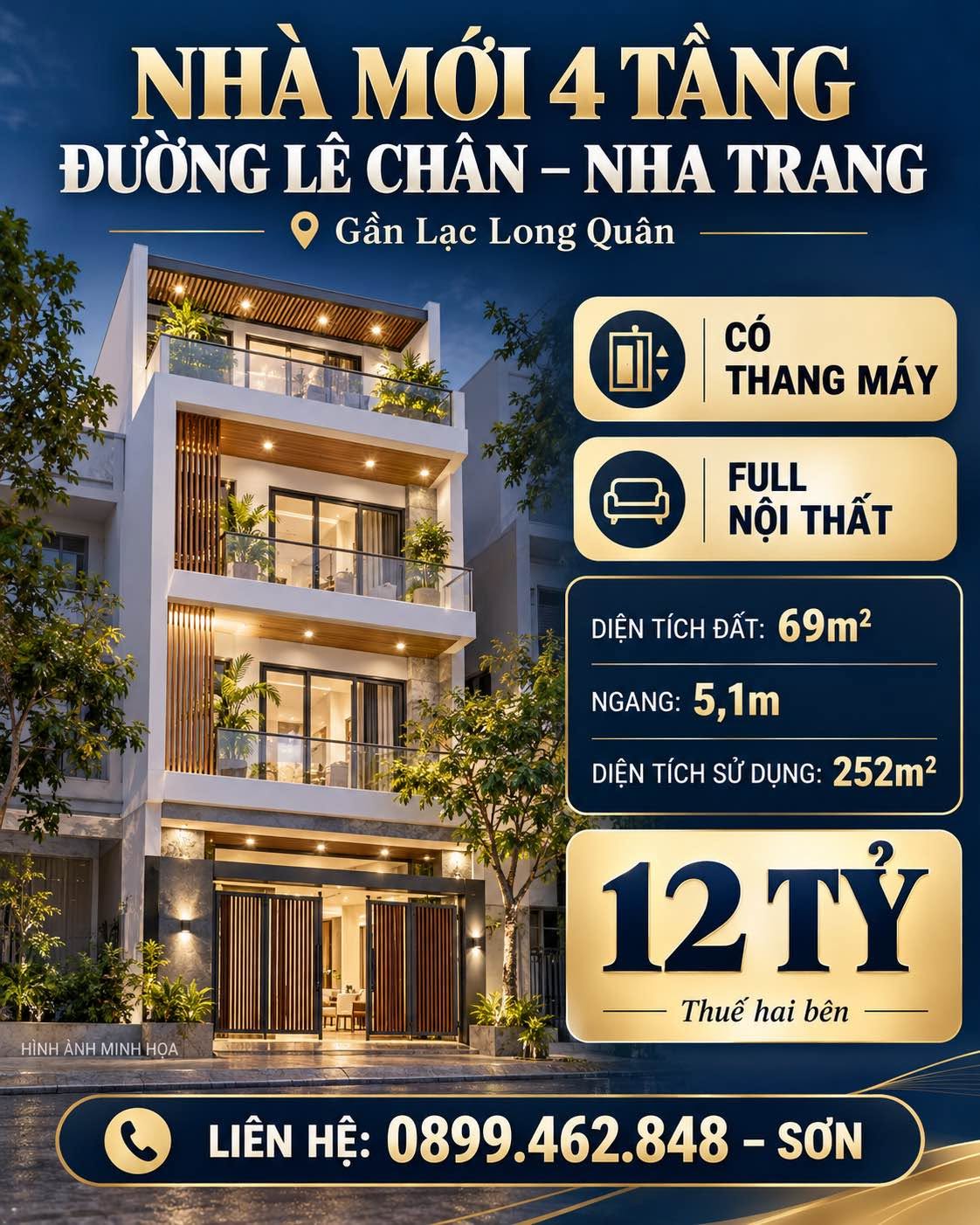 Bán nhà 4 tầng có thang máy Lê Chân Nha Trang, 252m²