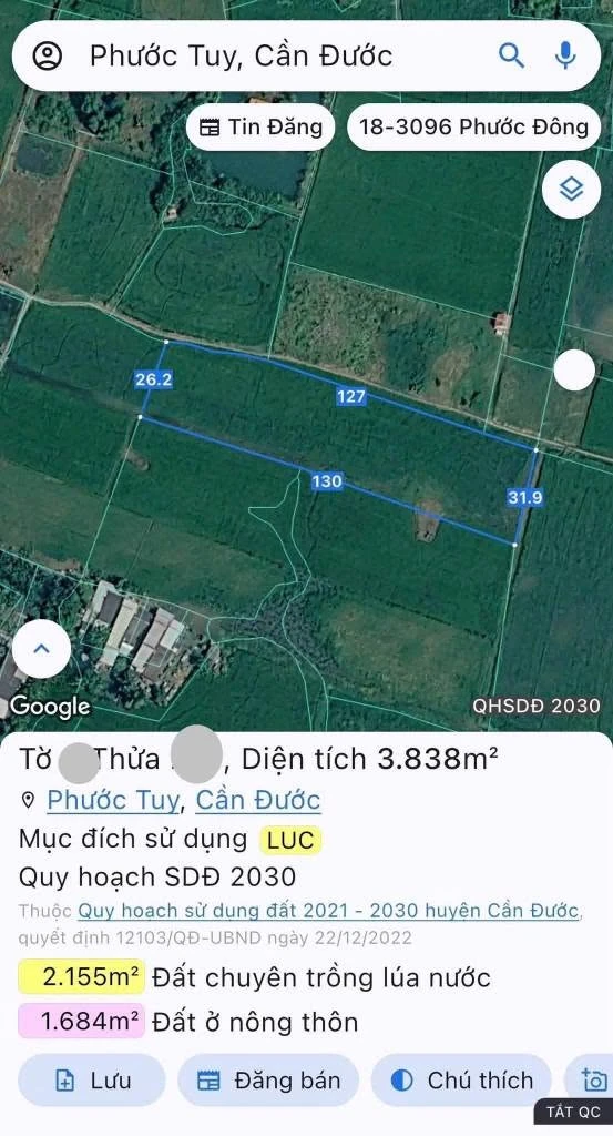 Bán đất lúa 4172m2 giá 500 triệu/1000m2 Xã Phước Tuy - Ảnh 1